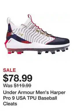 Dick's Sporting Goods Under Armour Men's Harper Pro 9 USA TPU Baseball Cleats offer