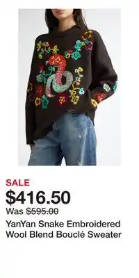 Nordstrom YanYan Snake Embroidered Wool Blend Bouclé Sweater offer