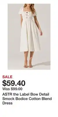 Nordstrom ASTR the Label Bow Detail Smock Bodice Cotton Blend Dress offer