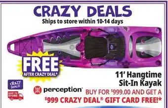 Ocean State Job Lot Perception Hangtime 11.0 Recreational Kayak Mystic offer