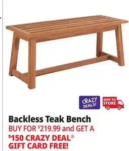 Ocean State Job Lot Backless Teak Bench offer