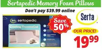 Ocean State Job Lot Sertapedic Memory Foam Pillows offer