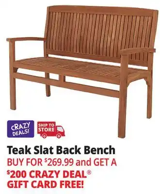 Ocean State Job Lot Teak Slat Back Bench offer