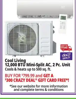 Ocean State Job Lot Cool Living 12 000 BTU Mini-Split Air Conditioner 2-Piece Unit Kit offer