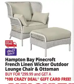 Ocean State Job Lot Hampton Bay Pinecroft French Linen 2-Piece Wicker Outdoor Lounge Chair and Ottoman White/Tan offer
