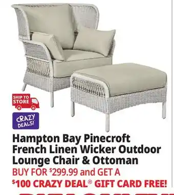 Ocean State Job Lot Hampton Bay Pinecroft French Linen 2-Piece Wicker Outdoor Lounge Chair and Ottoman White/Tan offer
