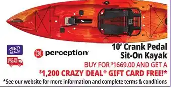 Ocean State Job Lot Perception Crank 10.0 Recreational Pedal Kayak Sunset offer