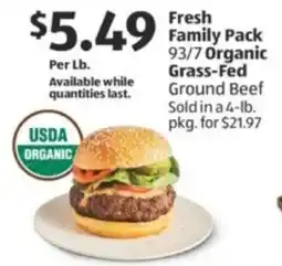 Aldi FreshFamily Pack 93/7 Organic Grass-Fed Ground Beef Sold in a offer