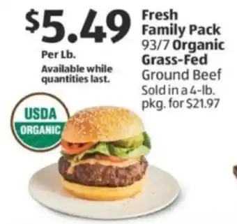 Aldi FreshFamily Pack 93/7 Organic Grass-Fed Ground Beef Sold in a offer
