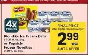 Safeway Klondike Ice Cream Bars or Popsicle Frozen Novelties offer