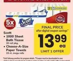 Safeway Scott Bath Tissue Or Paper Towels offer