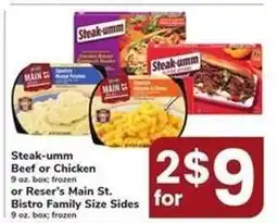 Safeway Steak-umm Beef or Chicken or Reser's Main St. Bistro Family Size Sides offer