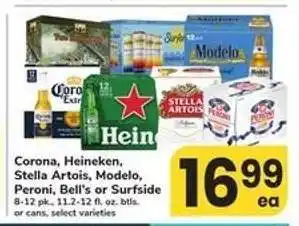 Safeway Corona, Heineken, Stella Artois, Modelo, Peroni, Bell's or Surfside offer