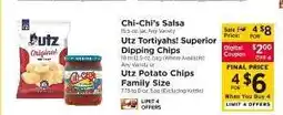 ShopRite Chi-Chi's Salsa, Utz Tortiyahs! Superior Dipping Chips, Utz Potato Chips Family Size offer
