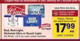Safeway Bud, Bud Light, Michelob Ultra or Busch Light offer