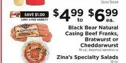 ShopRite Black Bear Natural Casing Beef Franks, Bratwurst or Cheddarwurst offer