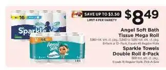 ShopRite Angel Soft Bath Tissue Mega Roll / Sparkle Towels Double Roll 8-Pack offer