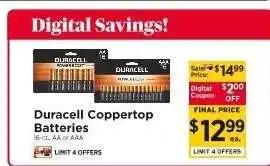 ShopRite Duracell Coppertop Batteries offer