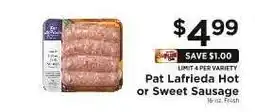 ShopRite Pat LaFrieda Hot or Sweet Sausage offer