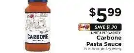 ShopRite Carbone Pasta Sauce offer