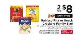 ShopRite Nabisco Ritz or Snack Crackers Family Size offer