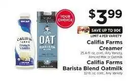 ShopRite Califia Farms Creamer / Califia Farms Barista Blend Oatmilk offer