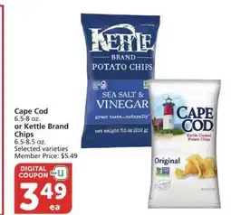 Albertsons Cape Cod 6.5-8 oz. or Kettle Brand Chips 6.5-8.5 oz. - Selected varieties Member Price: $5.49 offer