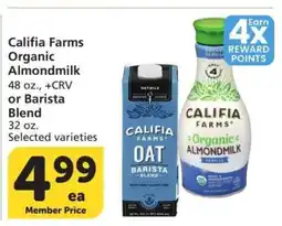 Albertsons Califia Farms Organic Almondmilk, 48 oz., or Barista Blend, 32 oz. - Selected varieties offer