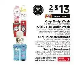 ShopRite Olay Body Wash, Old Spice Body Wash, Old Spice Deodorant, Secret Deodorant offer