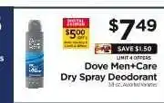 ShopRite Dove Men+Care Dry Spray Deodorant offer