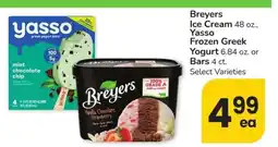Albertsons Breyers Ice Cream 48 oz., Yasso Frozen Greek Yogurt 6.84 oz. or Bars 4 ct. - Select Varieties offer