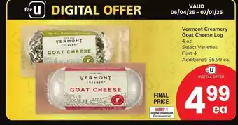 Albertsons Vermont Creamery Goat Cheese Log - 4 oz. Select Varieties offer
