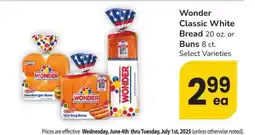 Albertsons Wonder Classic White Bread 20 oz. or Buns 8 ct. - Select Varieties offer