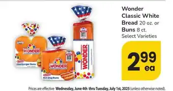 Albertsons Wonder Classic White Bread 20 oz. or Buns 8 ct. - Select Varieties offer