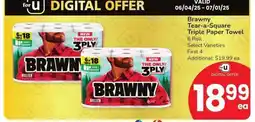 Albertsons Brawny Tear-a-Square Triple Paper Towel - 6 Roll Select Varieties offer
