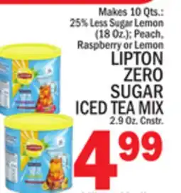 C Town LIPTON ZERO SUGAR ICED TEA MIX 2.9 Oz. Cnstr offer