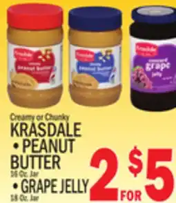 C Town KRASDALE PEANUT BUTTER 18 Oz. Jar, GRAPE JELLY 18 Oz. Jar offer