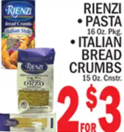 C Town RIENZI PASTA 16 Oz. Pkg, ITALIAN BREAD CRUMBS 15 Oz. Cnstr offer