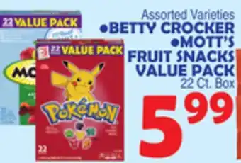 Bravo Supermarkets BETTY CROCKER,MOTT'S FRUIT SNACKS VALUE PACK offer