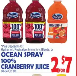 Bravo Supermarkets OCEAN SPRAY 100% CRANBERRY JUICE offer