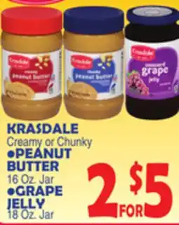 Bravo Supermarkets KRASDALE CREAMY OR CHUNKY PEANUT BUTTER 16 OZ. JAR offer