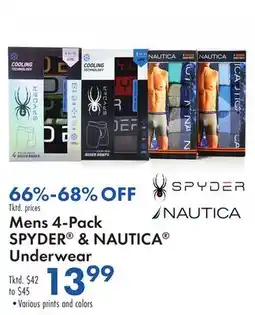 Boscov's Mens 4-Pack SPYDER & NAUTICA Underwear offer