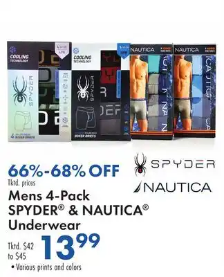 Boscov's Mens 4-Pack SPYDER & NAUTICA Underwear offer