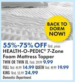 Boscov's HEALTH-O-PEDIC 7-Zone Foam Mattress Topper offer