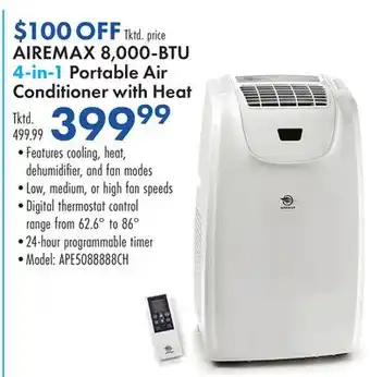 Boscov's AIREMAX 8, 000-BTU 4-in-1 Portable Air Conditioner with Heat offer