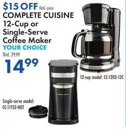 Boscov's COMPLETE CUISINE 12-Cup or Single-Serve Coffee Maker offer