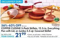 Boscov's COPPER CUISINE 3-Pack Skillets, 12.5-in. Everything Pan with Lid, or Jumbo 5.5-qt. Covered Skillet offer