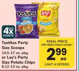 ACME Tostitos Party Size Scoops 14.5-17 oz. pkg. or Lay's Party Size Potato Chips 8.12-13 oz. pkg offer