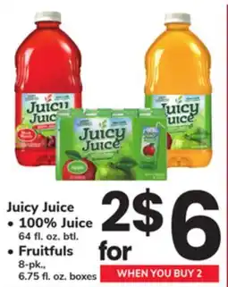 ACME Juicy Juice 100% Juice 64 fl. oz. btl., Fruitfuls 8 - pk., 6.75 fl. oz. boxes offer