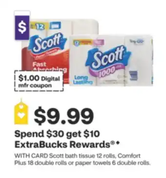 CVS Scott bath tissue 12 rolls, Comfort Plus 18 double rolls or paper towels 6 double rolls offer